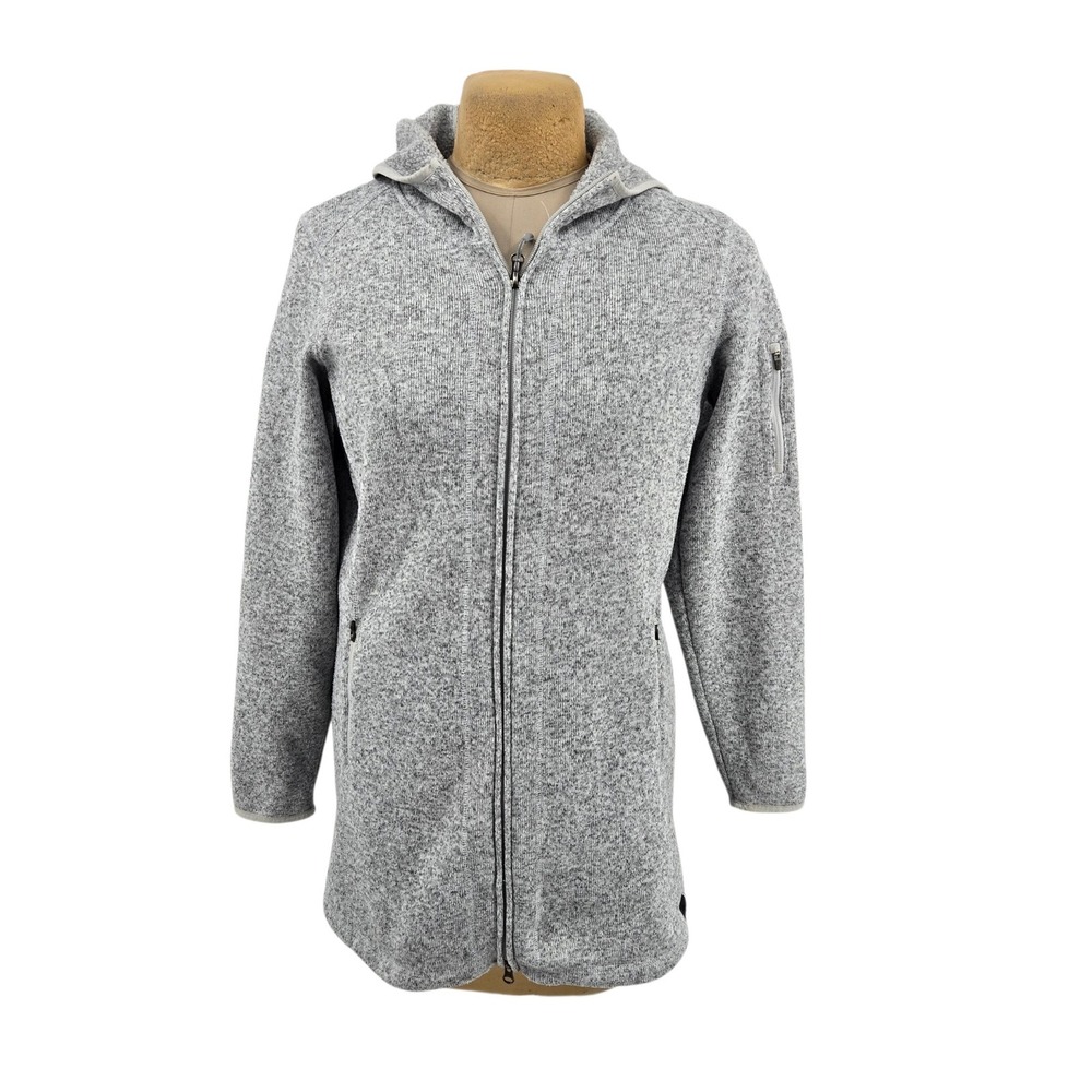 LL Bean Sweater Fleece Coat Women Large Gray Full Zip Hooded Long Jacket 290303